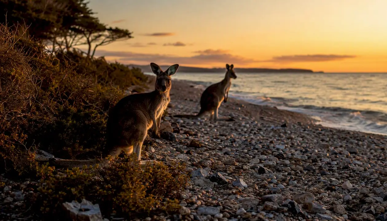 Kangaroos near pebbly beach campground