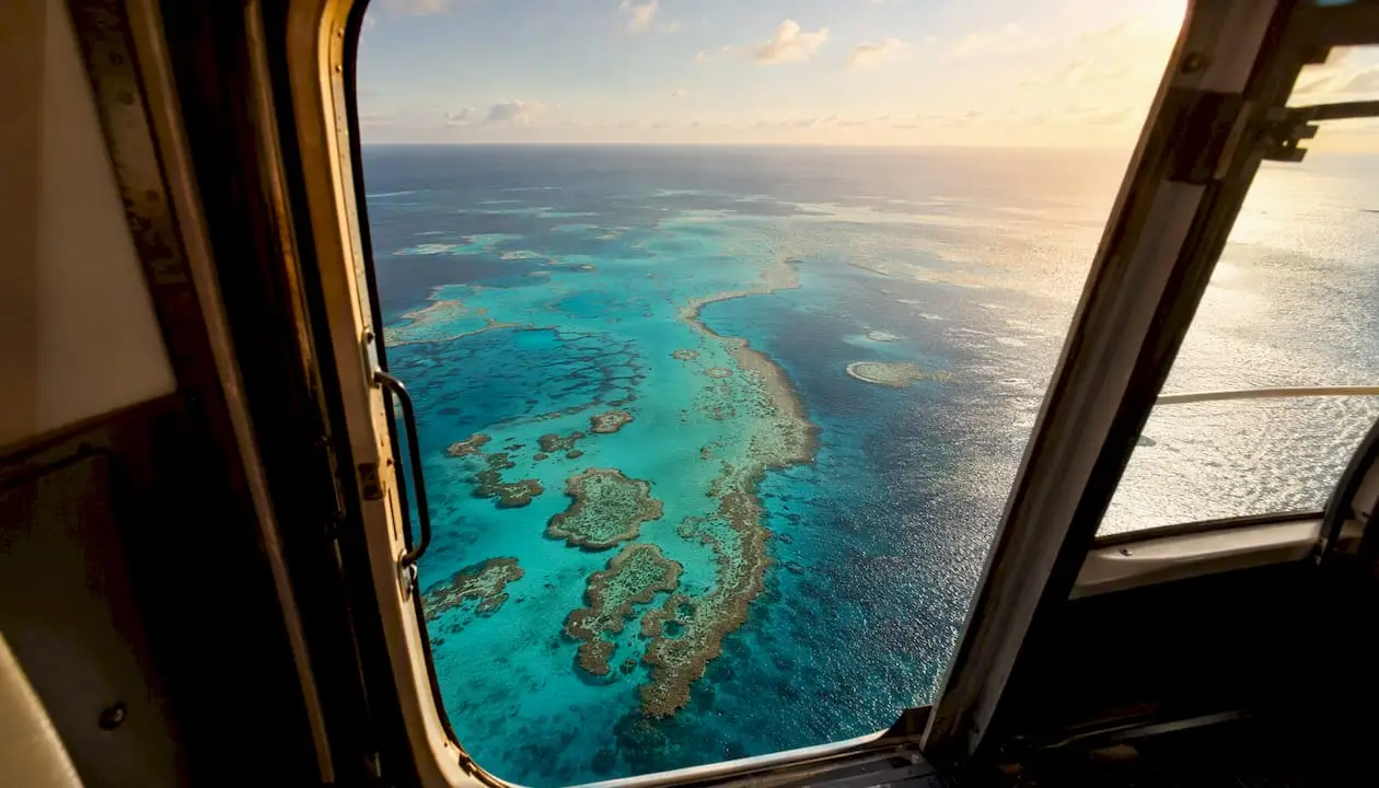 Helicopter view of Great Barrier Reef coastline
