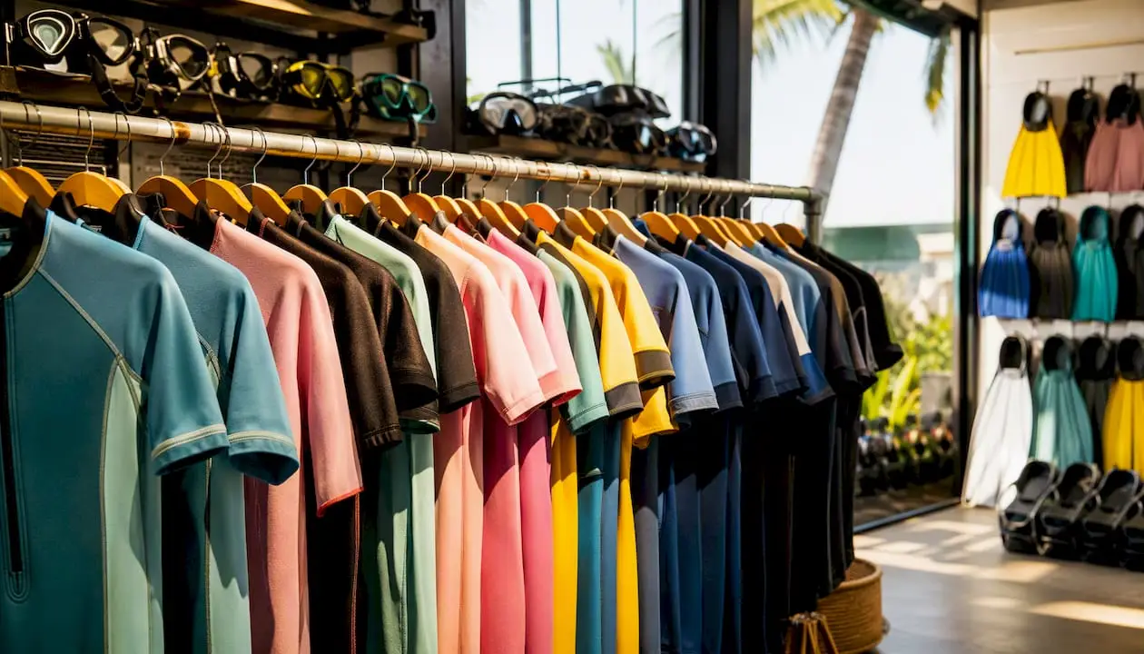 Stinger suits hanging in Cairns dive shop