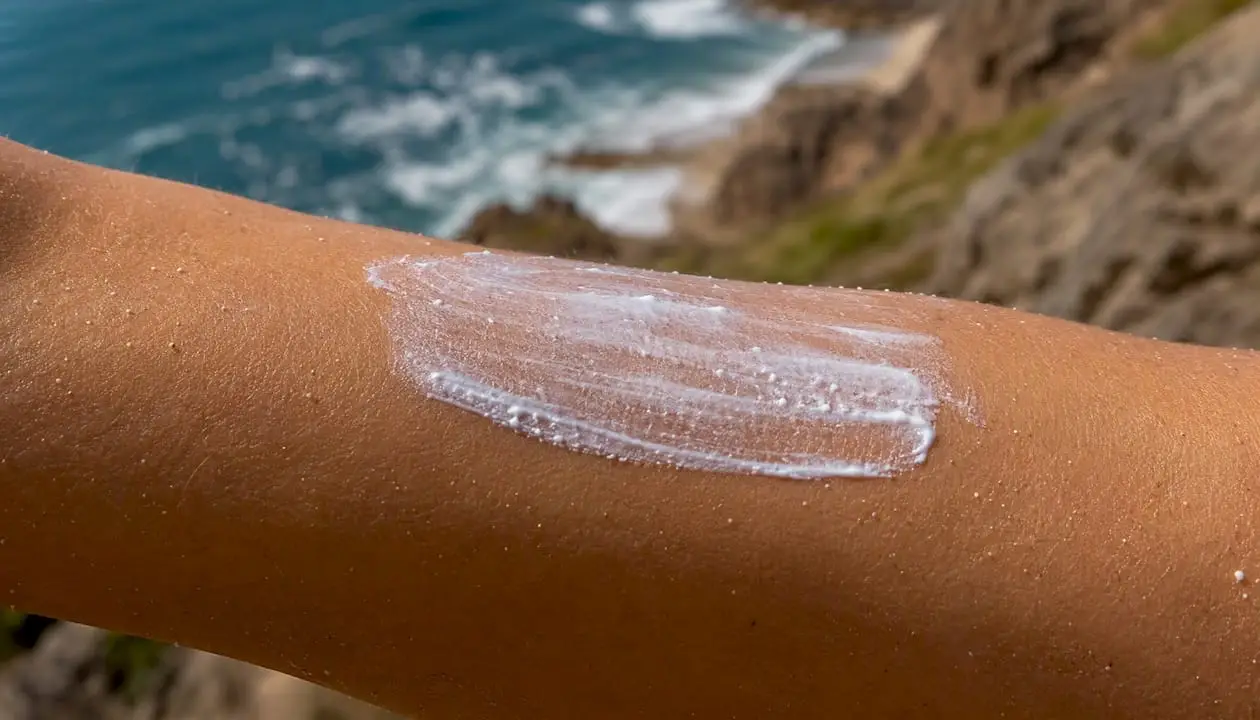 Close-up of mineral sunscreen with zinc oxide particles